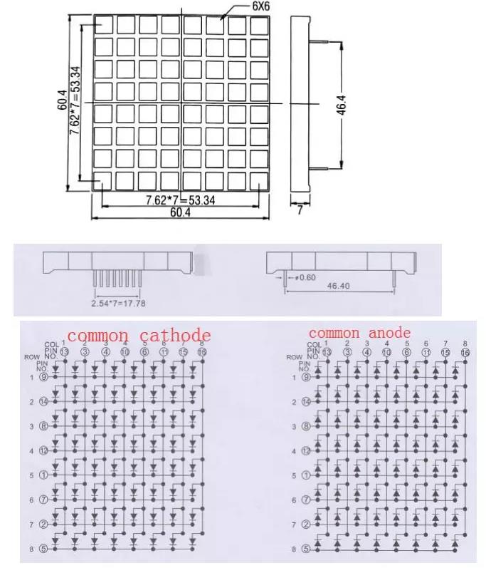 KEM-5088-BSR 8x8 LED matrix display dimensions