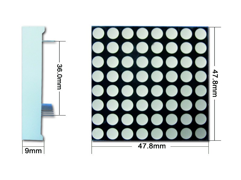 Dongguan keming led matrix 4.8mm fym19881aur, fym19881bur red 8x8 dot matrix display