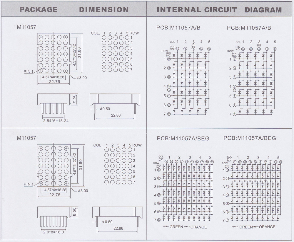 cc/ca 1.9mm 7x5 dot matrix led display, 3mm 5x7 white dot matrix