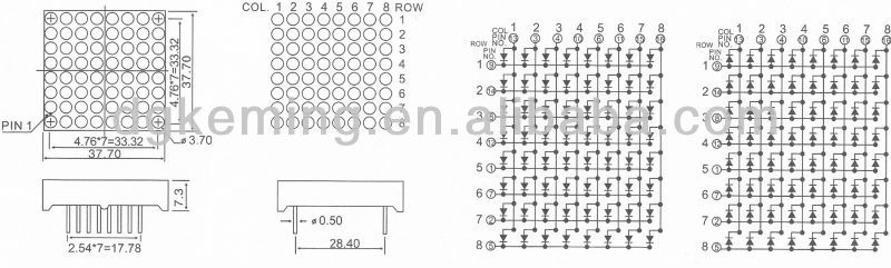 fym-15881aur round dot matrix fym-15881bur, 3.7mm led matrix 8x8 dot matrix led display