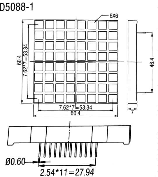 bi-color 6mm 8x8 square dot matrix