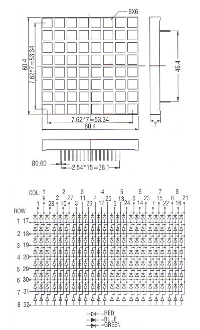 New Products Full Color Square Dot rgb Led Matrix 8x8 Dot Matrix Display