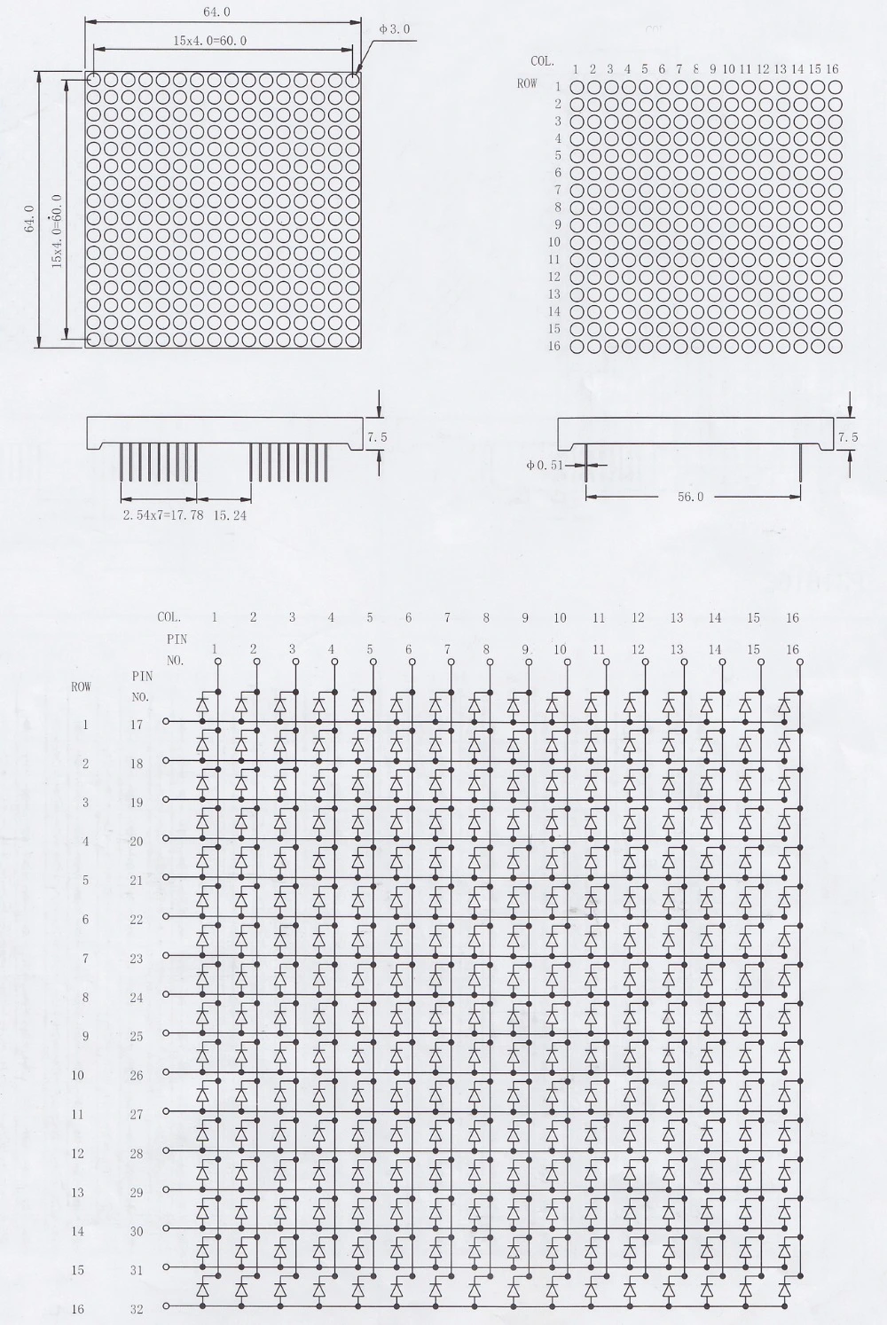 Bicolor matrix dot 3mm 16x16 Dot Matrix LED Display bi-color