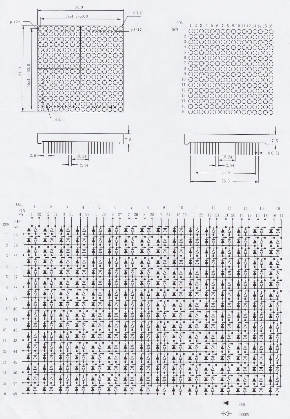 Bicolor matrix dot 3mm 16x16 Dot Matrix LED Display bi-color