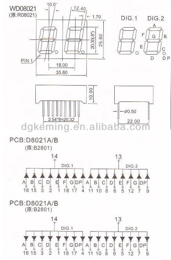 0.8 inch 7 segment led display 2 digit