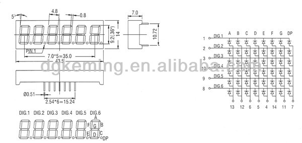 Common anode 0.36 inch 7 segment display ultra red 6 digit 7 segment led display