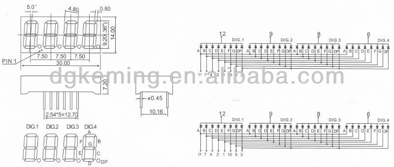 0.36 4 digit led display 3641bh four digit 7 segment led display 0.36''
