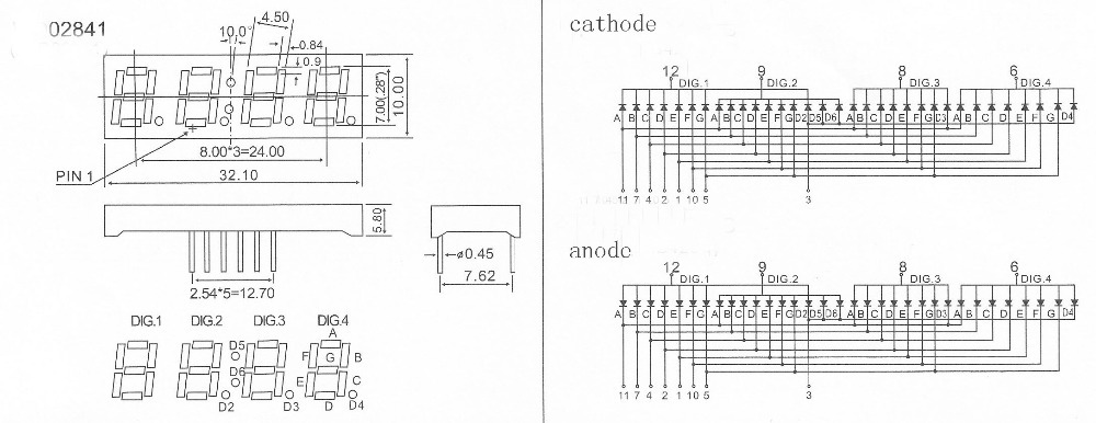 0.28 inch 4 digit fyq-2841-a/bxx 7 segment clock led display