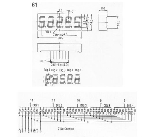 Common anode kem-3641-bs 0.36 inch 7 segment display led digital display 4 digit