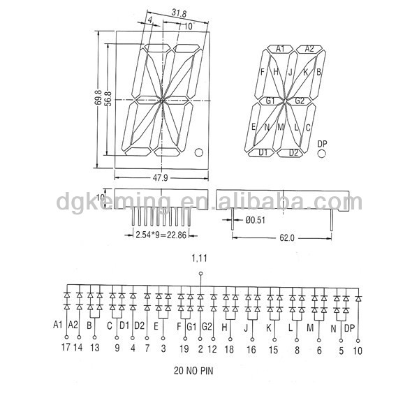 2.3 inch red 1 digit led 16 segment led alphanumeric display