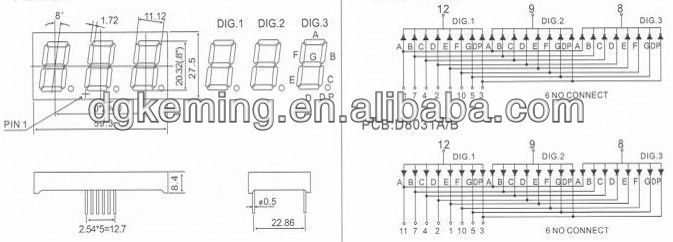 00.8 inch 7 segment led display red color 3 digit 7 segment display