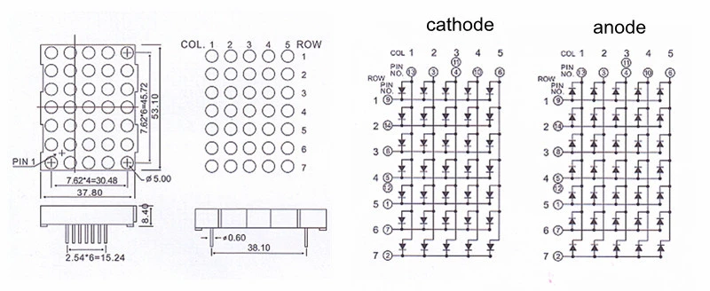 Dot matrix 5*7 5mm 5x7 array fym-20571a/bur dot matrix 5*7 2