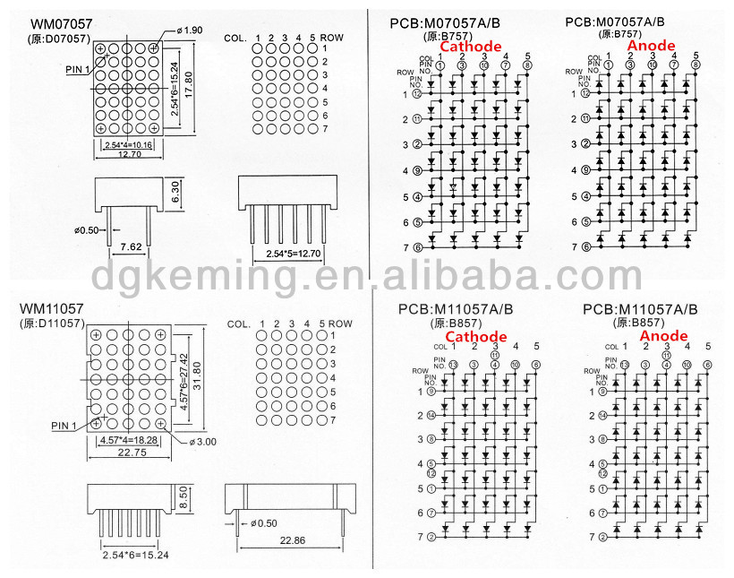 Dot matrix 5*7 5mm 5x7 array fym-20571a/bur dot matrix 5*7 2