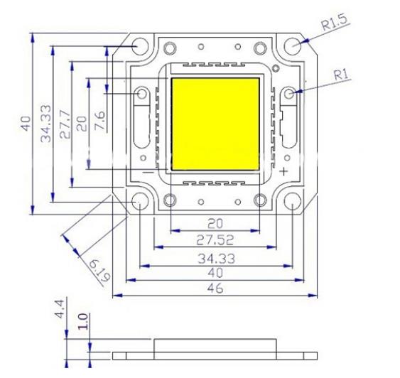 400nm UV LED chip product dimensions and structure drawing for engineering design