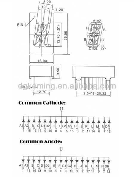 Common anode Red color fys-5013a/b led 16 Segment display Single digit alphanumeric Display