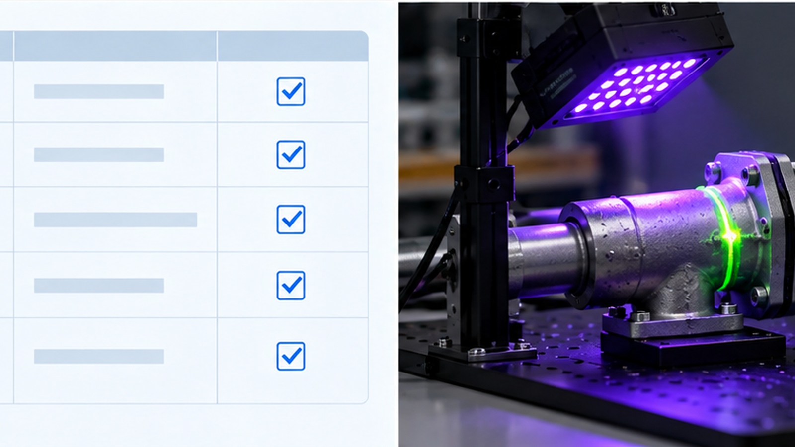Specification worksheet for a UV LED leak detection station