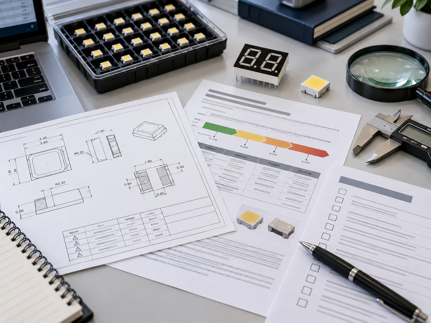 Engineer reviewing an LED drawing against a supplier lifecycle statement