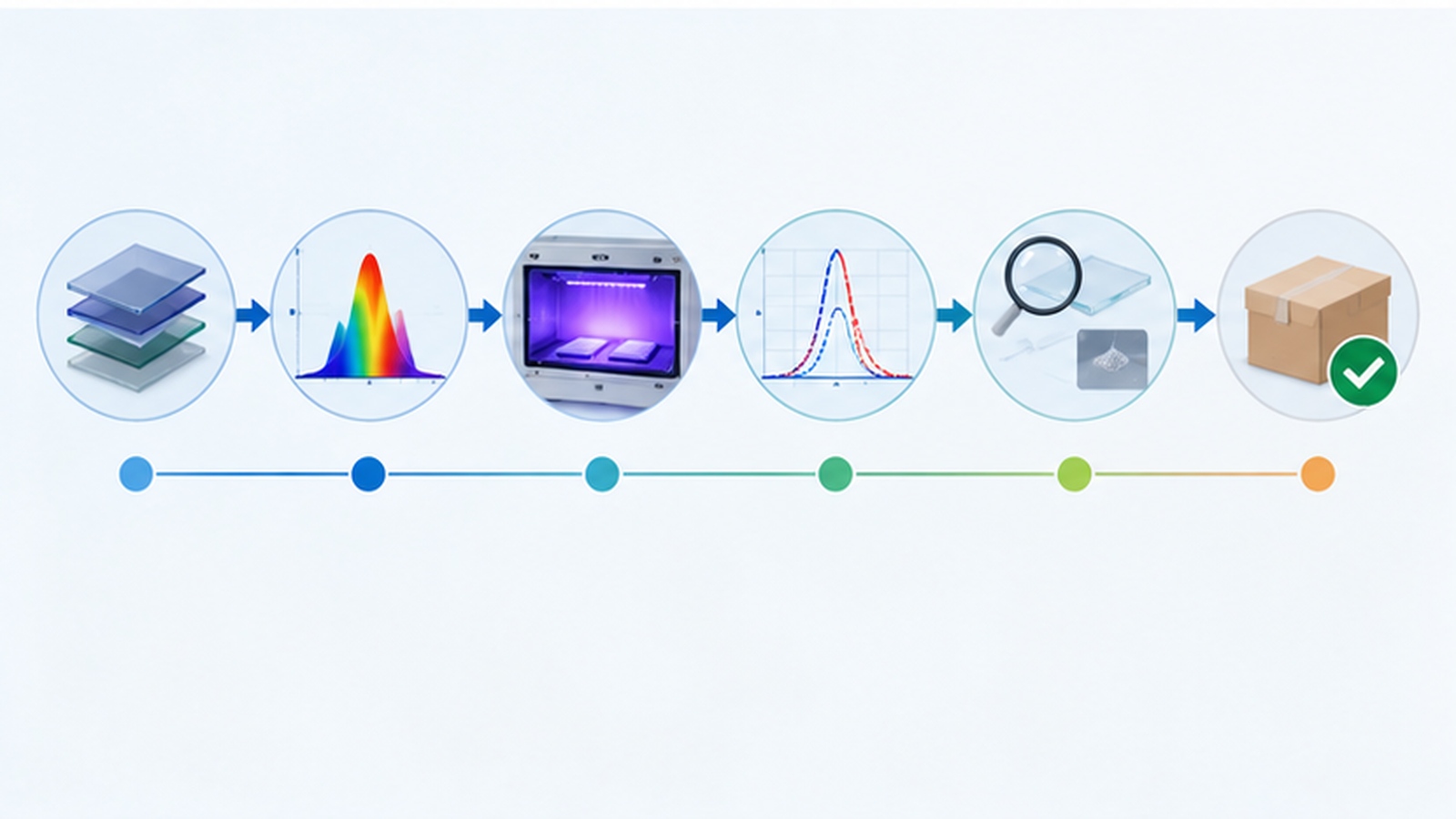 Qualification sequence for UV optical materials from candidate list to release