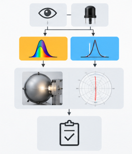 Decision flow for choosing photometric or radiometric LED quantities