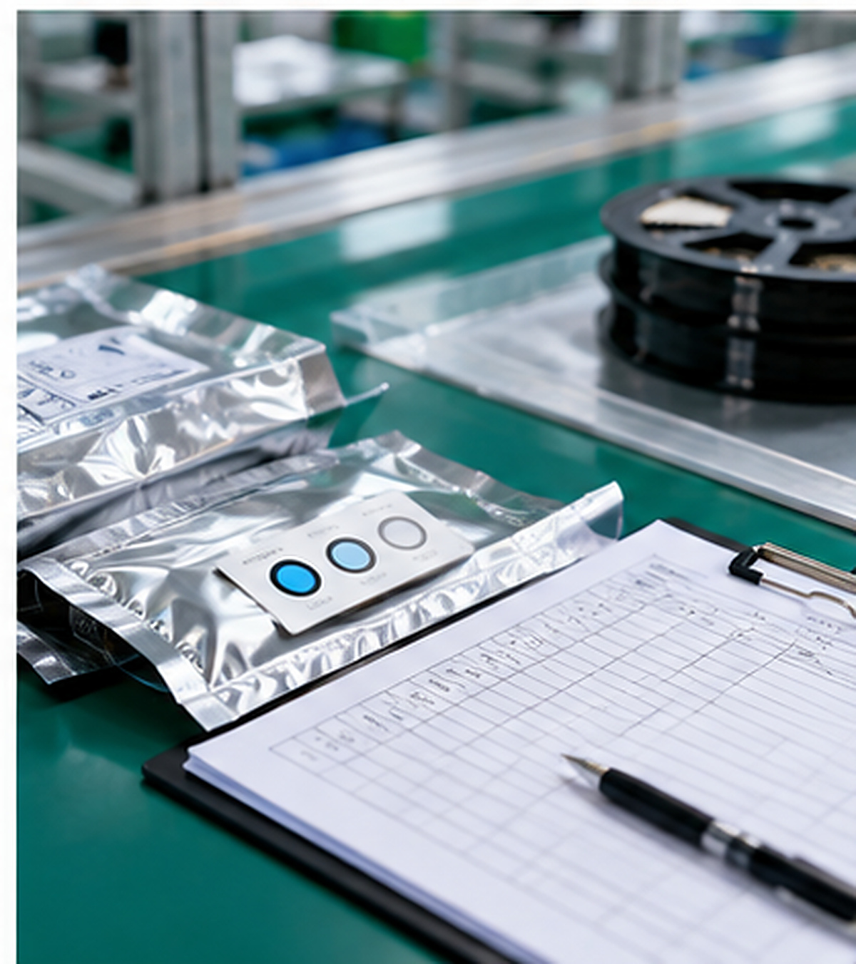 Operator checking a humidity indicator card and logging bag opening time