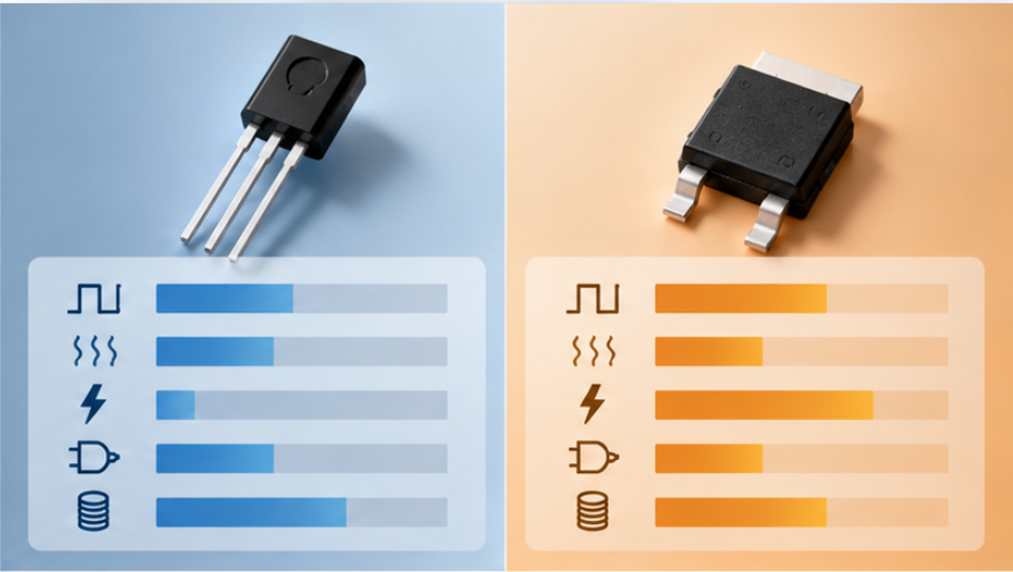 Comparison table of BJT and MOSFET switching devices for LED display driving