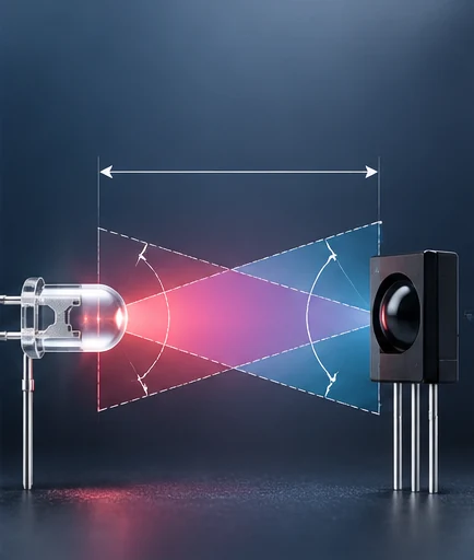 Emitter and detector pair with the overlap of pattern and field of view shaded