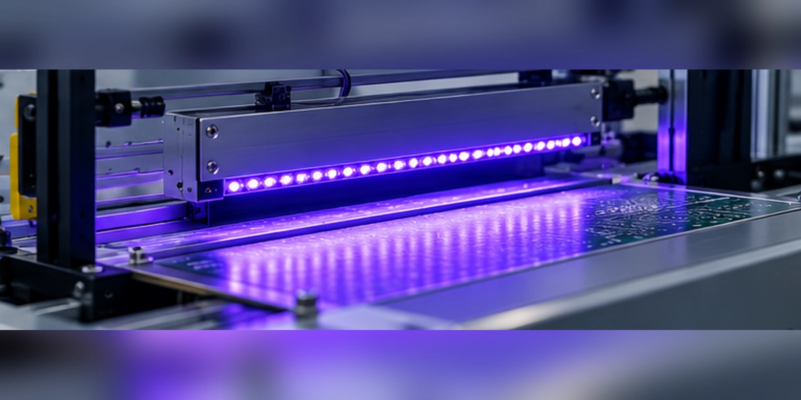 Engineer measuring a UV LED array inside a curing enclosure