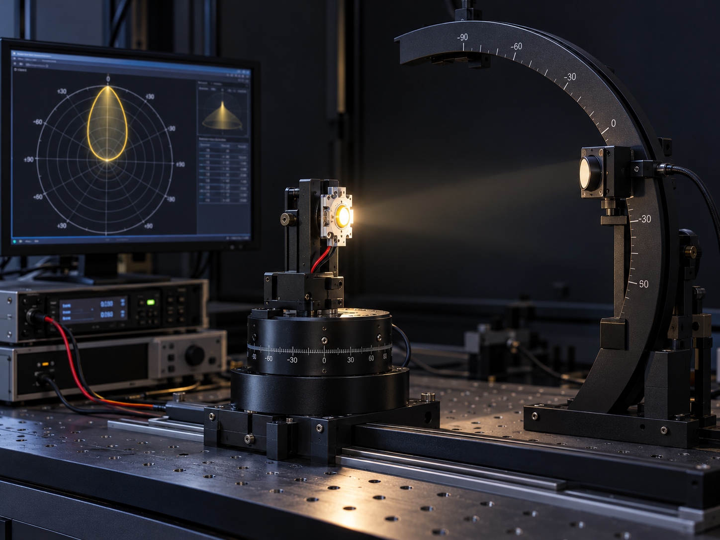 Engineer sweeping an LED through an angular intensity measurement