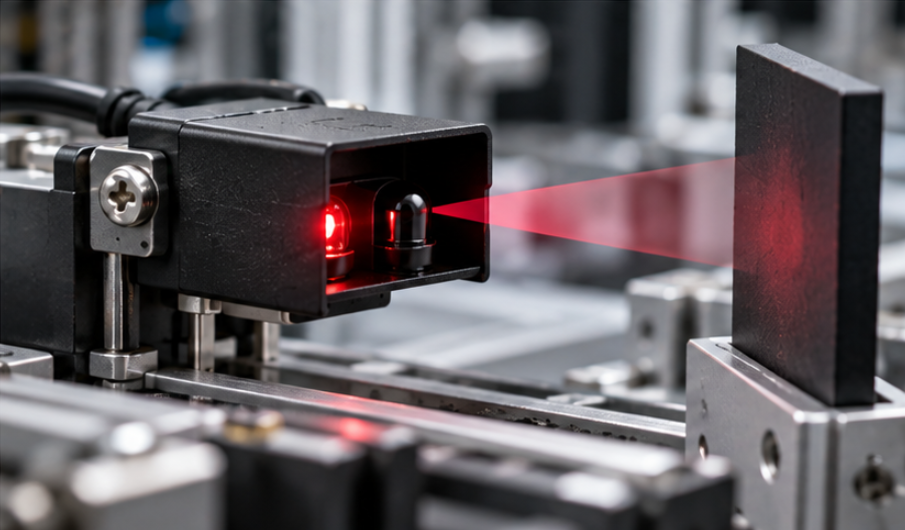 Sensor head with a moulded light barrier checked against a black target