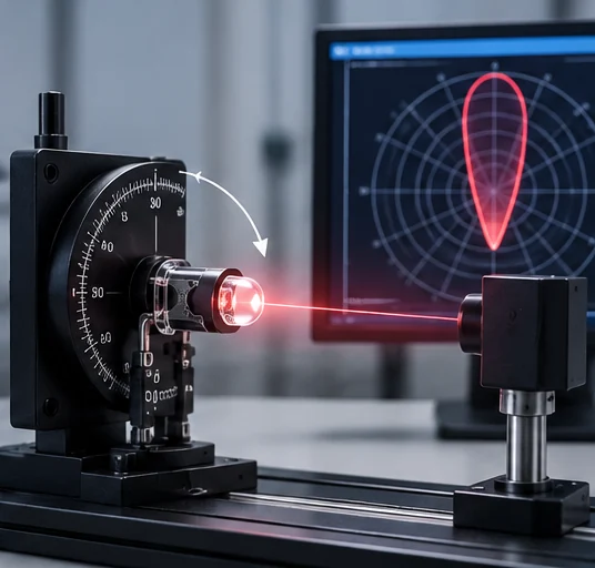 Engineer rotating an IR emitter in a fixture while recording detector output