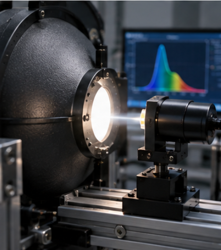 Technician aligning an LED with a detector in a measurement fixture