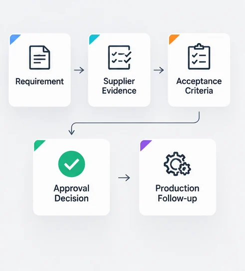 Approval workflow from requirement to production follow-up
