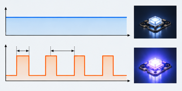Graphic linking pulse width, duty cycle and repetition rate to peak and average current