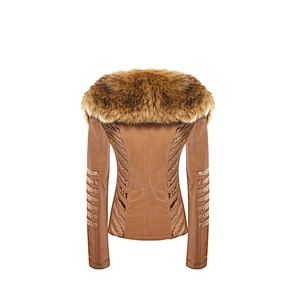 Winter Warm  Fashion OEM Waterproof Zipper Slim  100%PU Jacket  With Fur Coat 603-J721249