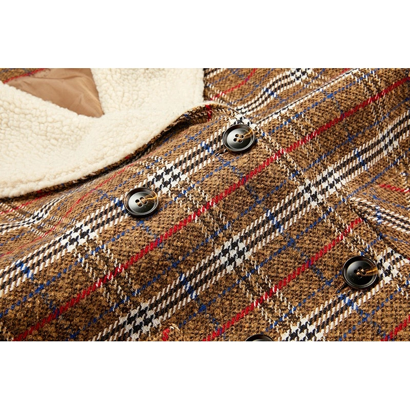 Fashion Vintage Style Winter  Long  Turn-down Collar Coat plain dyed   Women's Plaid coat For Lady LR-7324