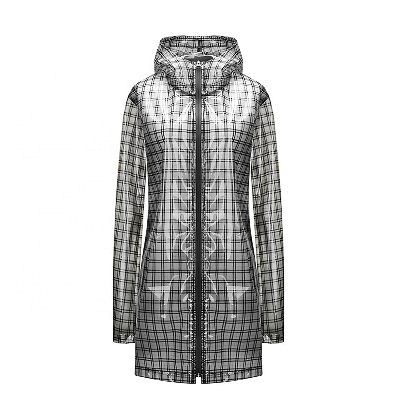 Design Plaid Waterproof Adult Raincoat  Women Long TPU Raincoats for Lady LR000
