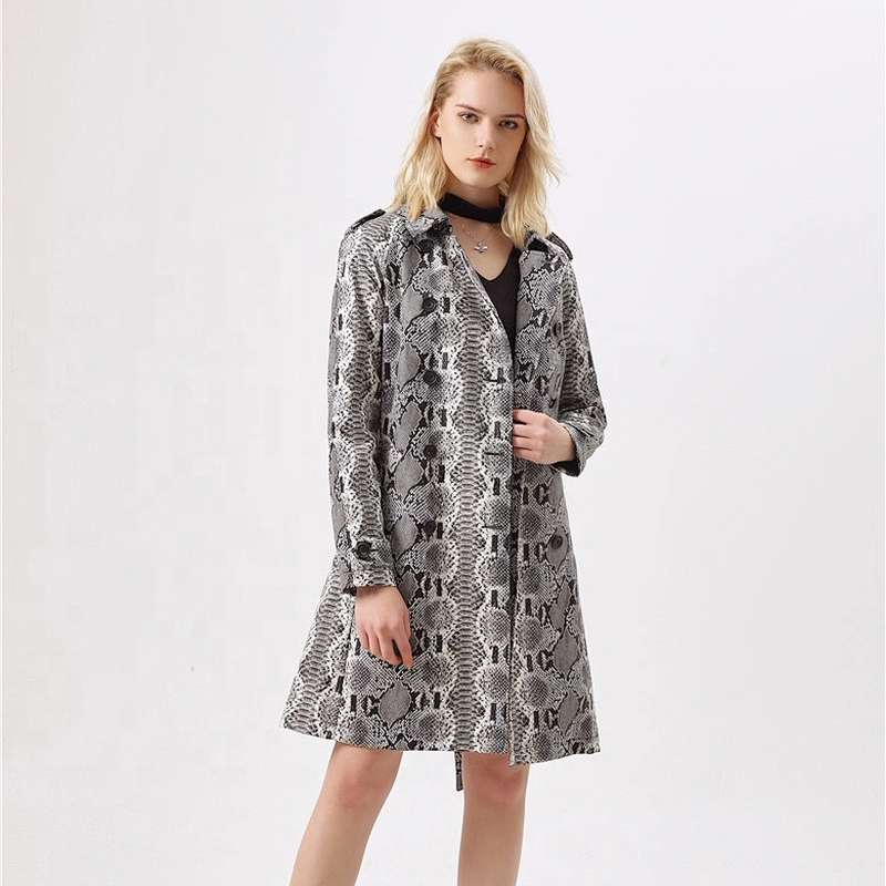 Fashion PU Leather Jacket Coat Animal Design long sleeves trench coat for lady LR-8813