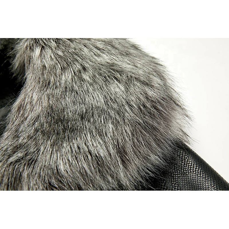 Winter Warm  OEM Waterproof Zipper Slim  100%PU Black Jacket  With Fur Coat LR-8878