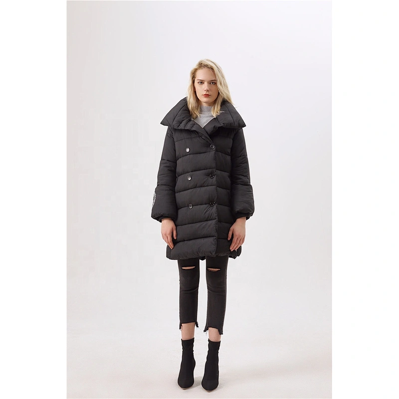 Black Padded Coat For Woman Hooded  Lady Winter  Women Long Clothing LR-3505