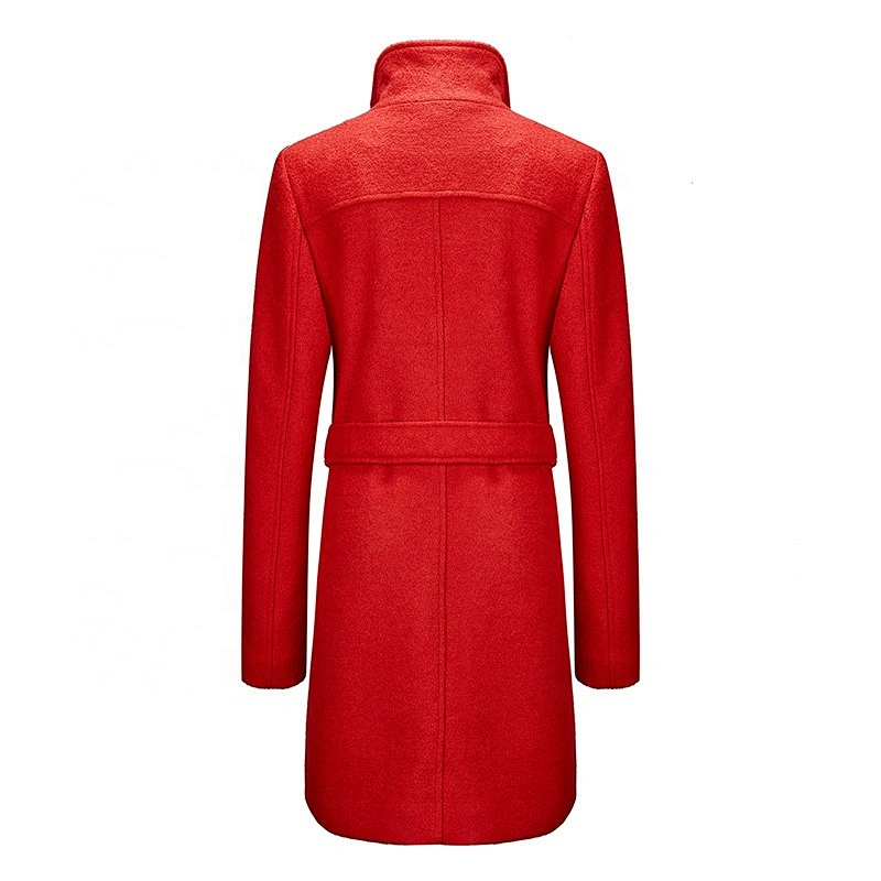 Women Winter Long Turn-down Collar Wool  Trench Coat  Solid Color Warm For Lady  3026-B