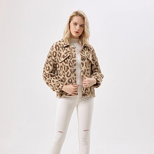 women winter jacket with faux fur Factory Customized   leopard coat