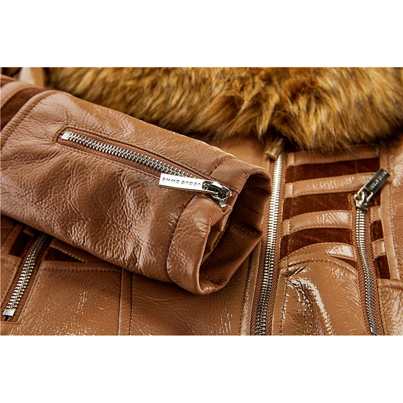 Winter Warm  Fashion OEM Waterproof Zipper Slim  100%PU Jacket  With Fur Coat 603-J721249