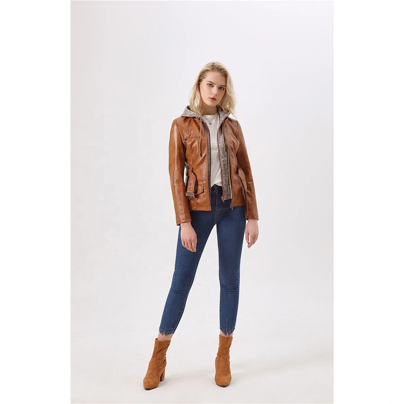 Women  Double layer jacket OEM casual leather  design for lady in autumn LR-7065