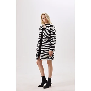 Winter O-Neck Clothing Animal Printing Faux Fur Women's  Warm Coat With Long Sleeves LR-8857