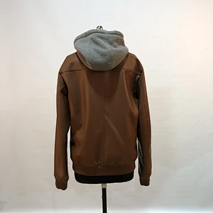 Medium Women Hooded Pu Jacket With Brown Leather Coat For Female YE-1853