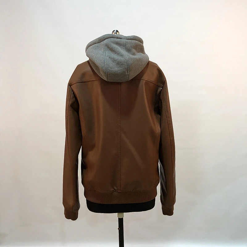 Medium Women Hooded Pu Jacket With Brown Leather Coat For Female YE-1853
