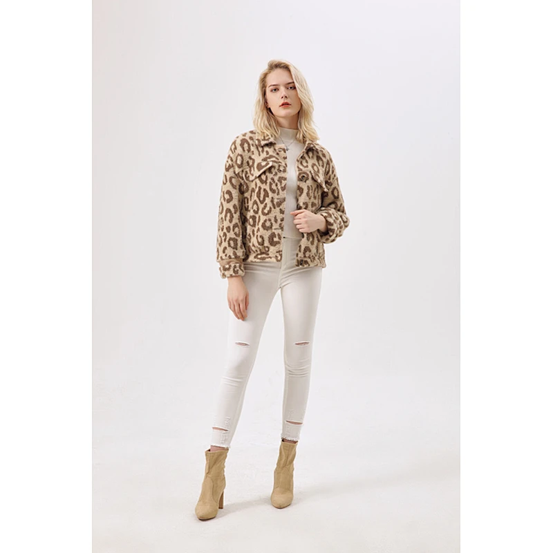 women winter jacket with faux fur Factory Customized   leopard coat