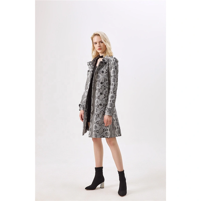Fashion PU Leather Jacket Coat Animal Design long sleeves trench coat for lady LR-8813