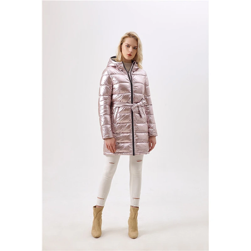 Women's Winter Long Hooded Windproof Pink Coat  Fashion Warm overcoat For Lady