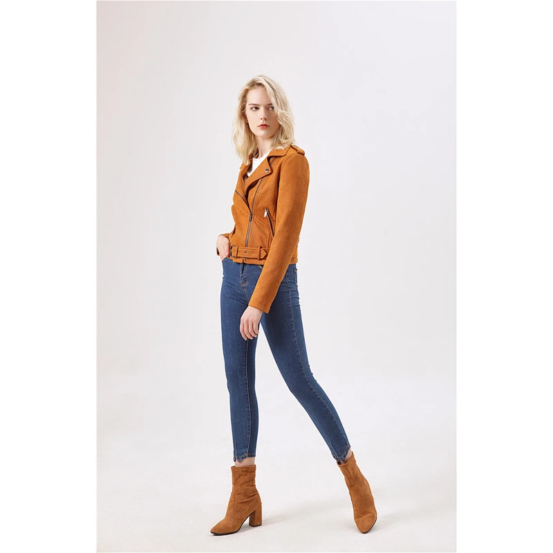 Custom Design Slim Washed Fashion  Jacket For Women with Soild Color cool  lady coat LR-3046